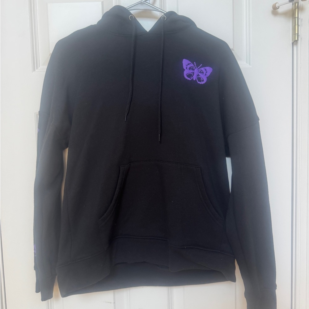 Black Hoodie with Purple Butterfly